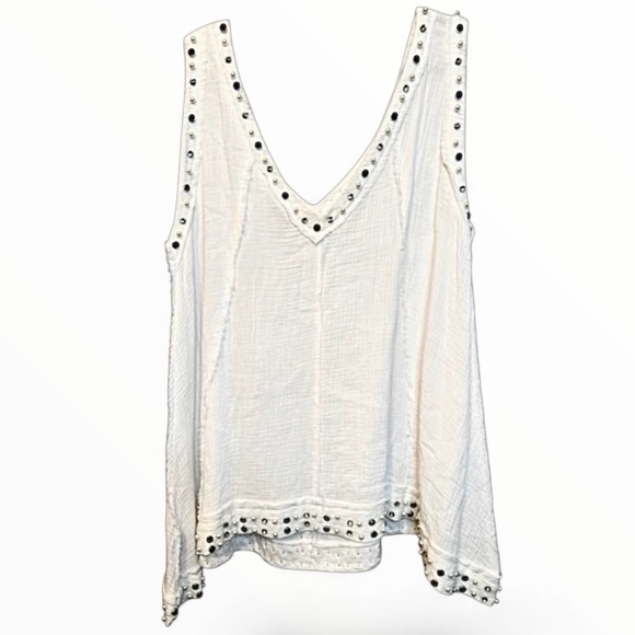 NEW POL Pearl/Studded Oversized White Sleeveless Top/Tunic Fits XS/S/M/L/Xl/XXL - Picture 3 of 6